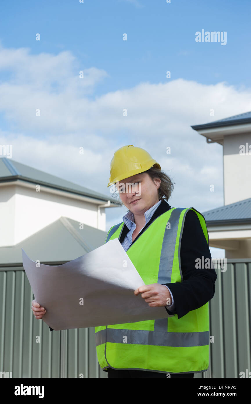 civil female engineer at the construction site Stock Photo