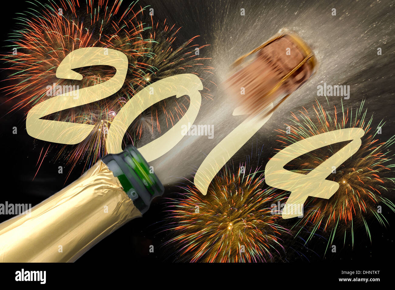 new year 2014 with popping champagne Stock Photo