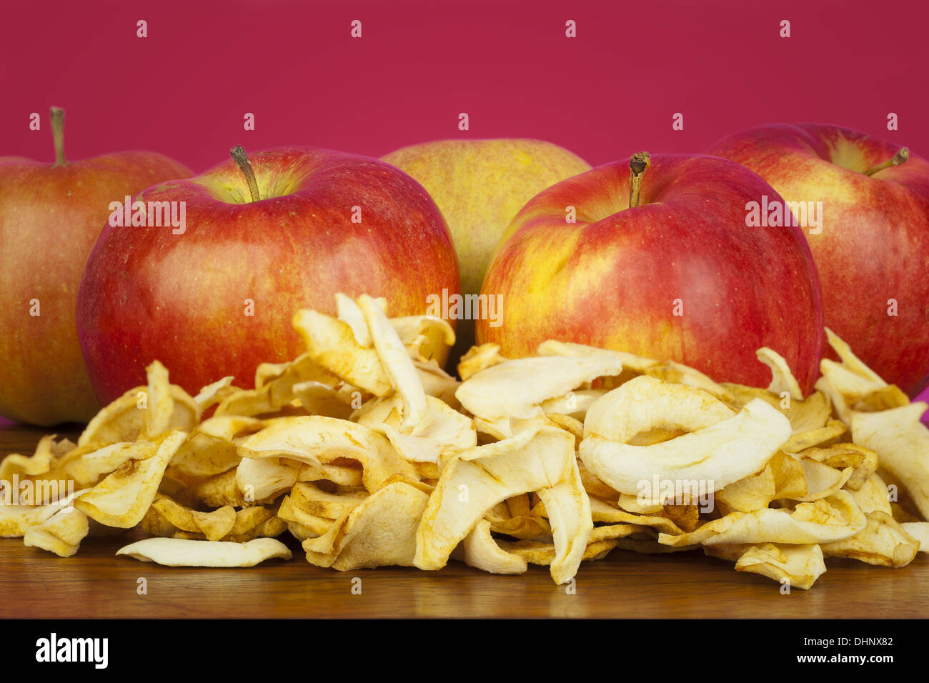 Dried apple slices on a table Stock Photo