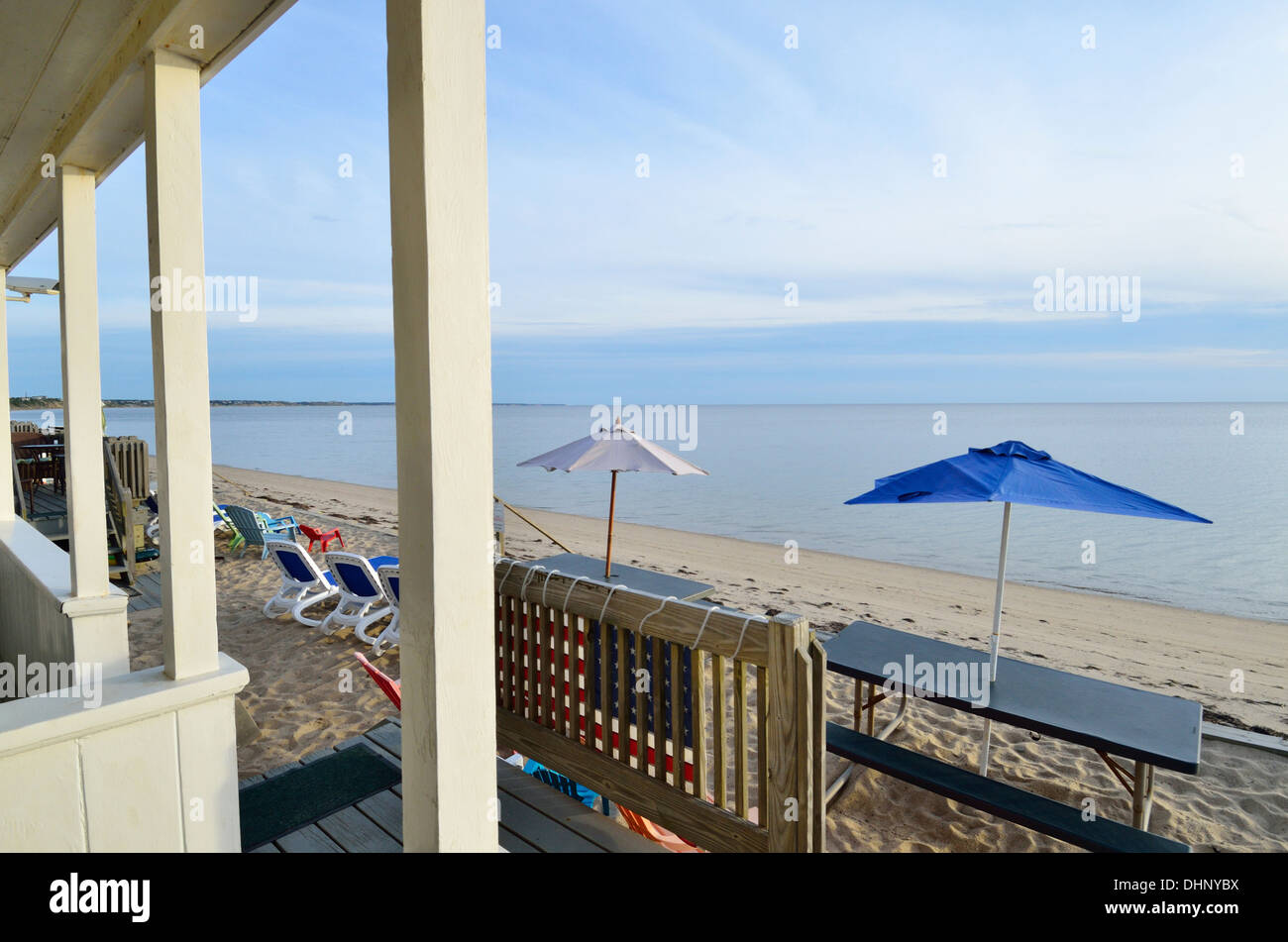 Ocean beach view from cottage in Truro, Cape Cod Stock Photo