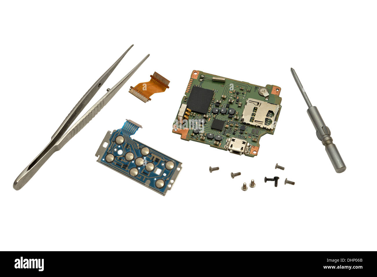 disassembling, technology, electronics, equipment, isolated, white, broken, circuit board, electronics industry, non-assembled, Stock Photo