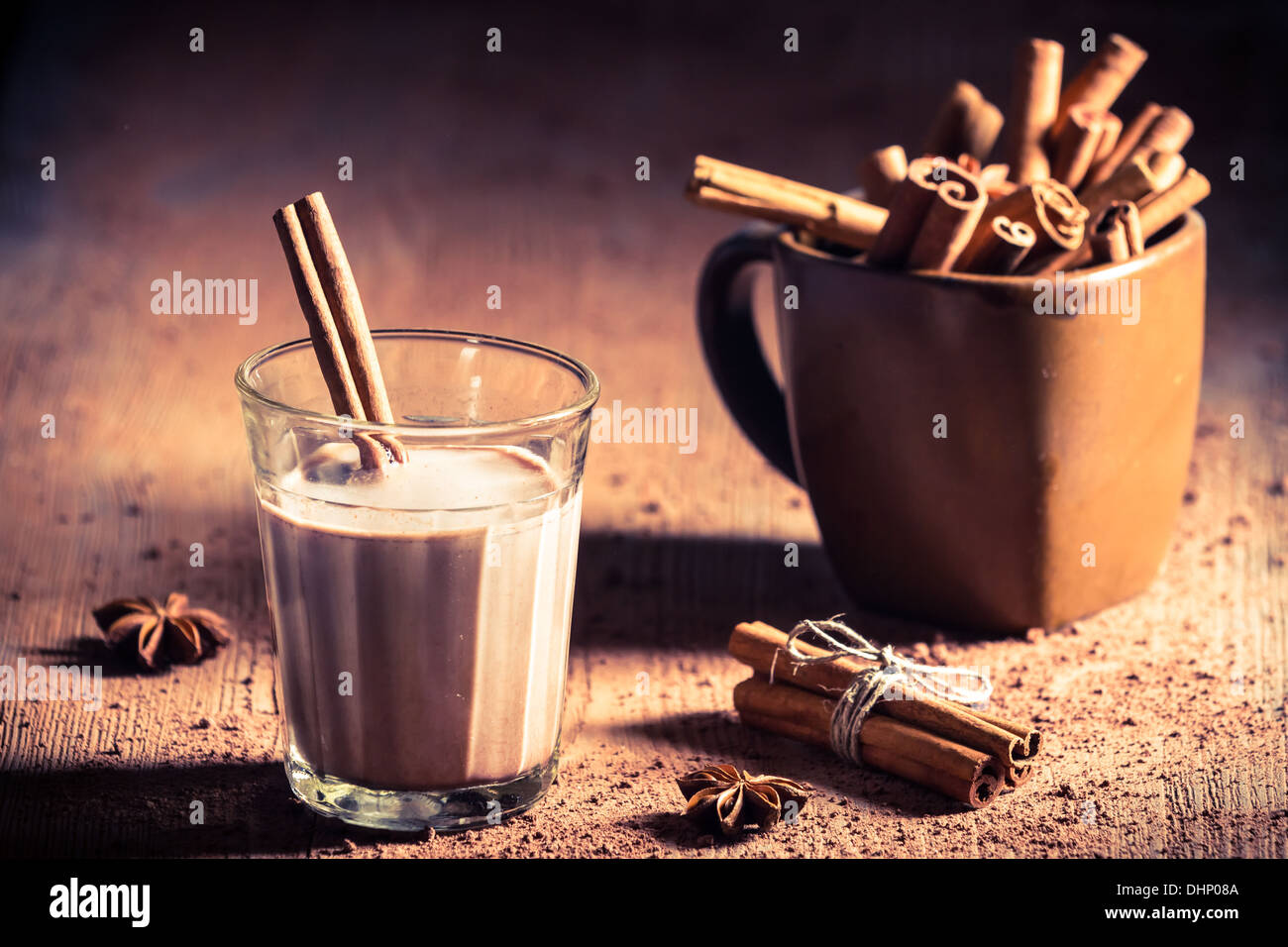 Cocoa milk with cinnamon bark Stock Photo Alamy