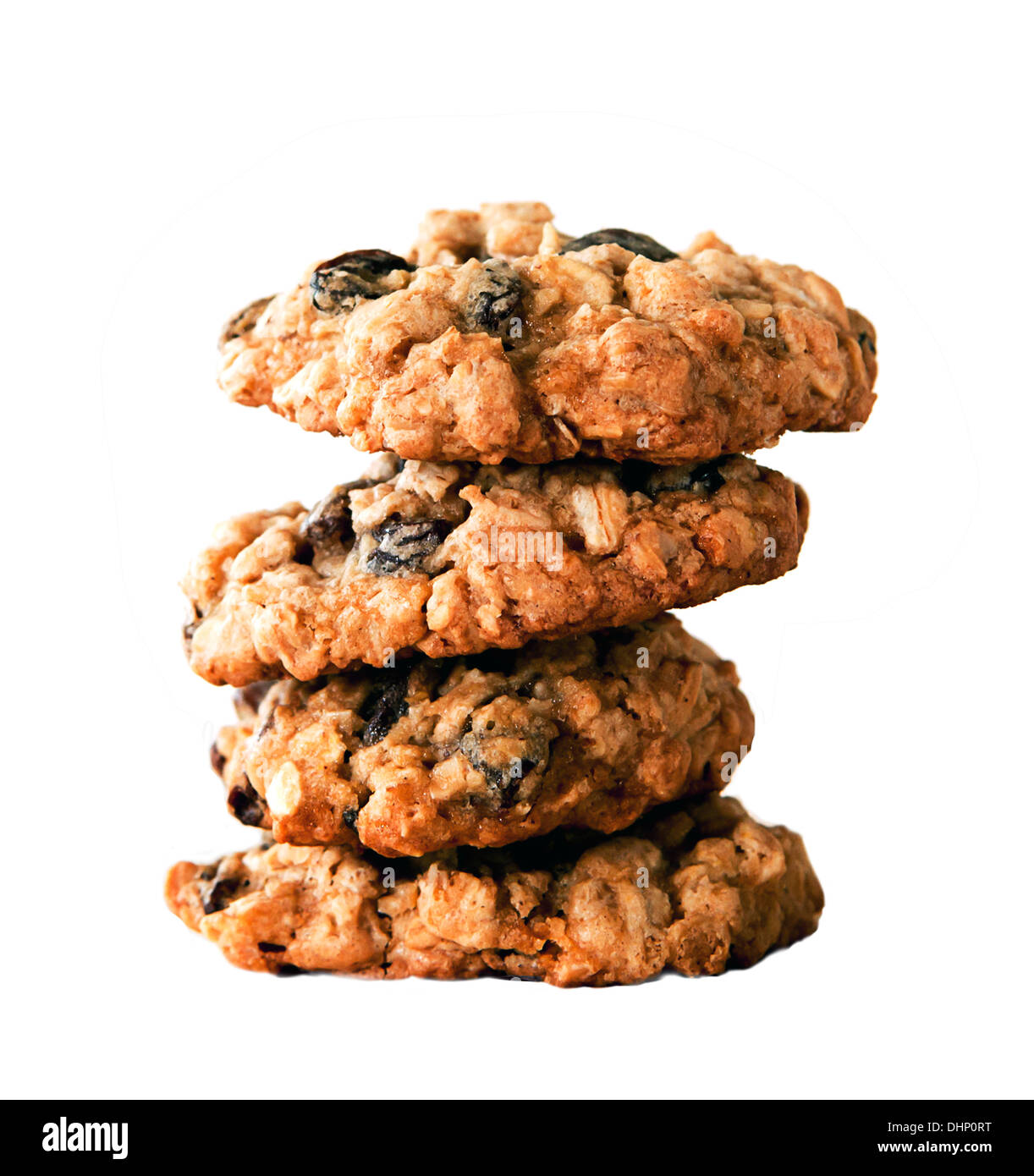 A studio shot of four oatmeal cookies stacked Stock Photo
