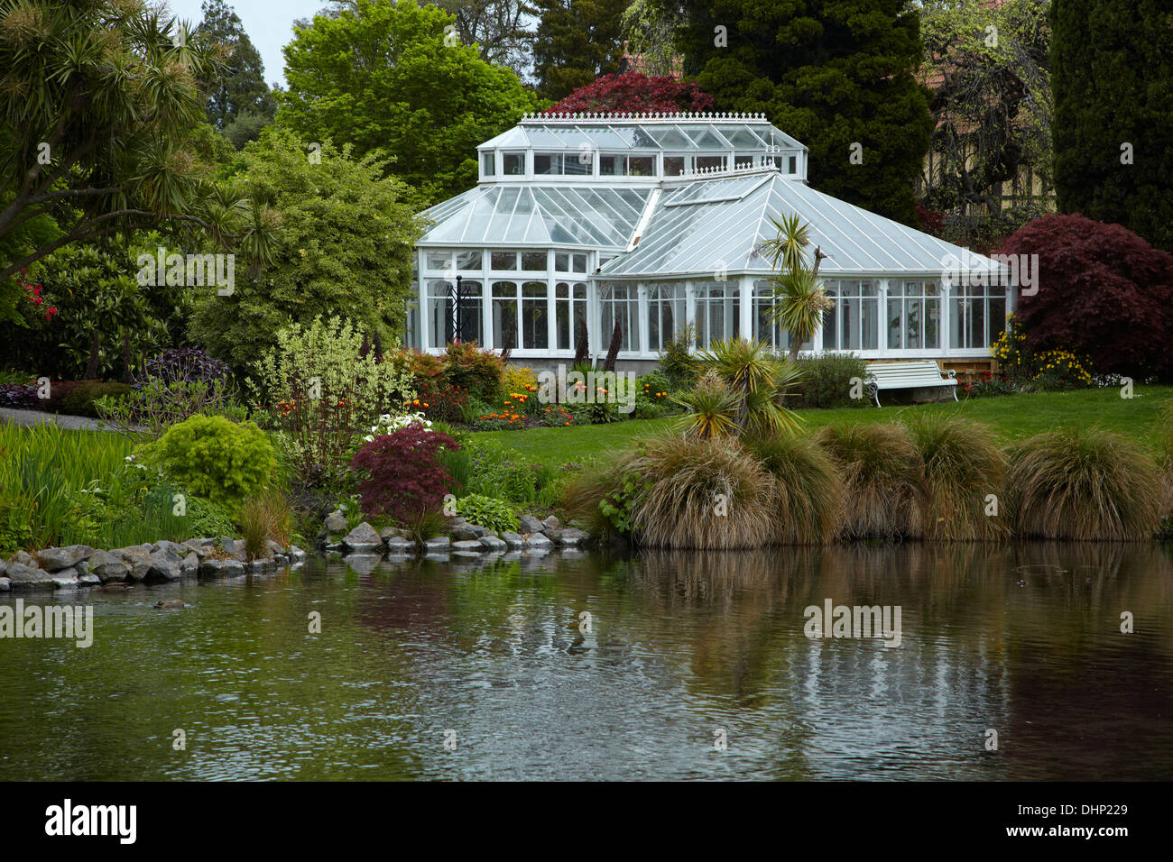 Glass house at historic Mona Vale, Fendalton, Christchurch, Canterbury, South Island, New Zealand Stock Photo