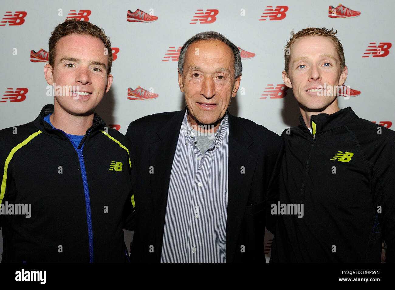 Reid Coolsaet, Jim Davis, Chairman of New Balance, and Eric Gillis attends  the preview of 'New Balance 890 Canada Limited Edition shoe' in celebration  of Canadian Olympic Marathoners Eric Gillis and Reid