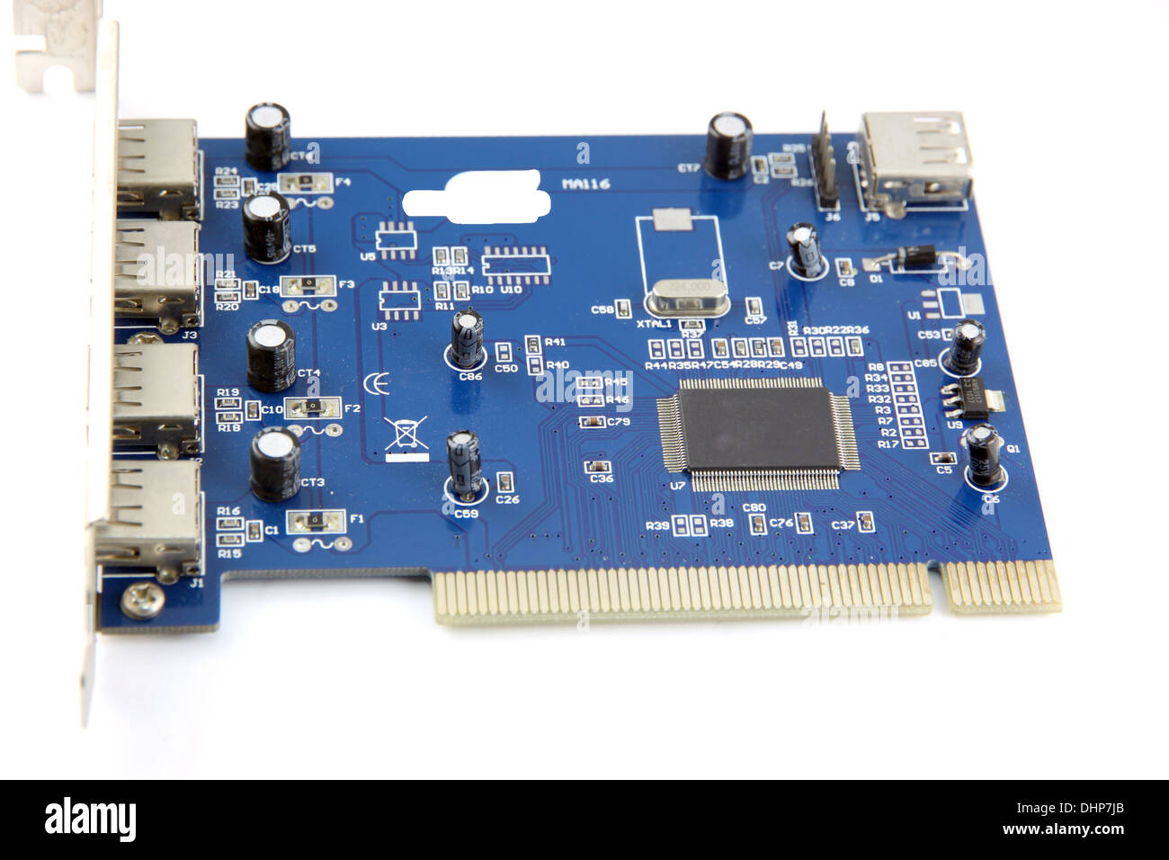 Closeup the Picture Blue USB Card Computer equipment circuit board. Stock Photo