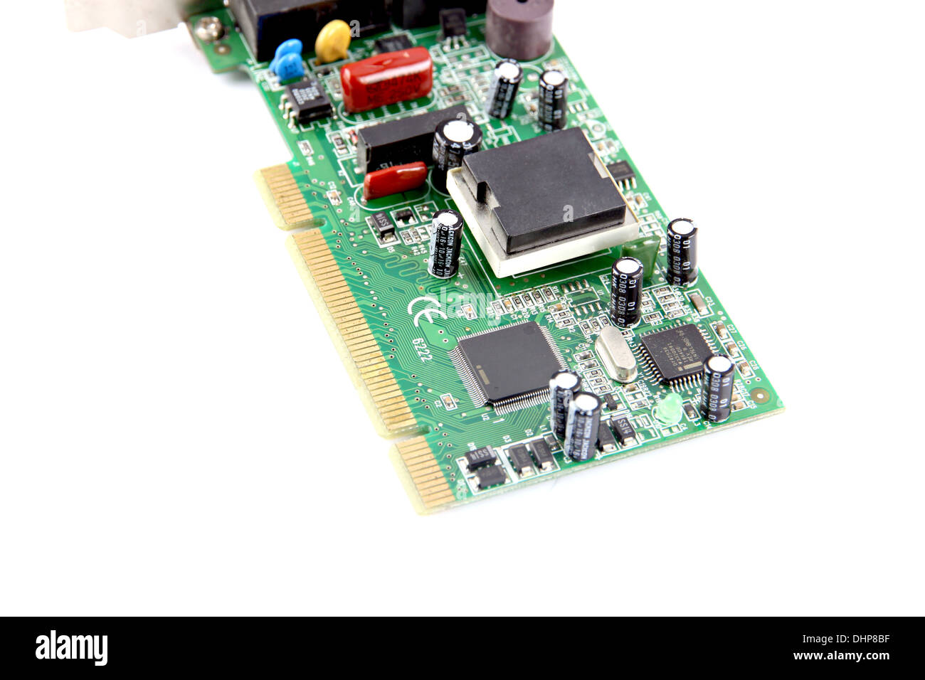 The modem Computer equipment circuit board on white background. Stock Photo