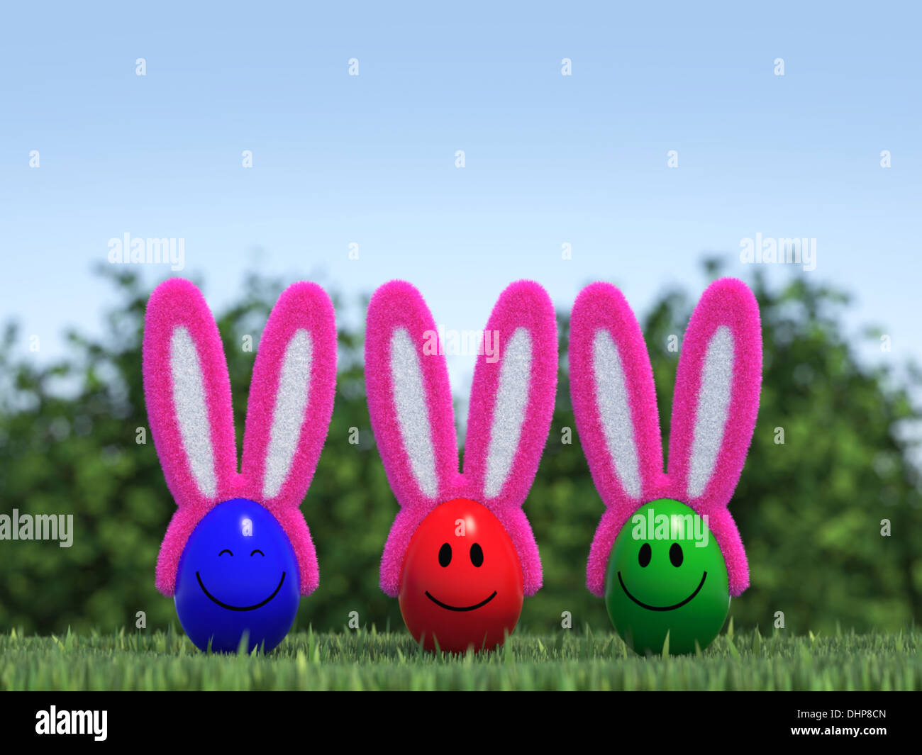 Smiling Easter Eggs Wiht Bunny Ears