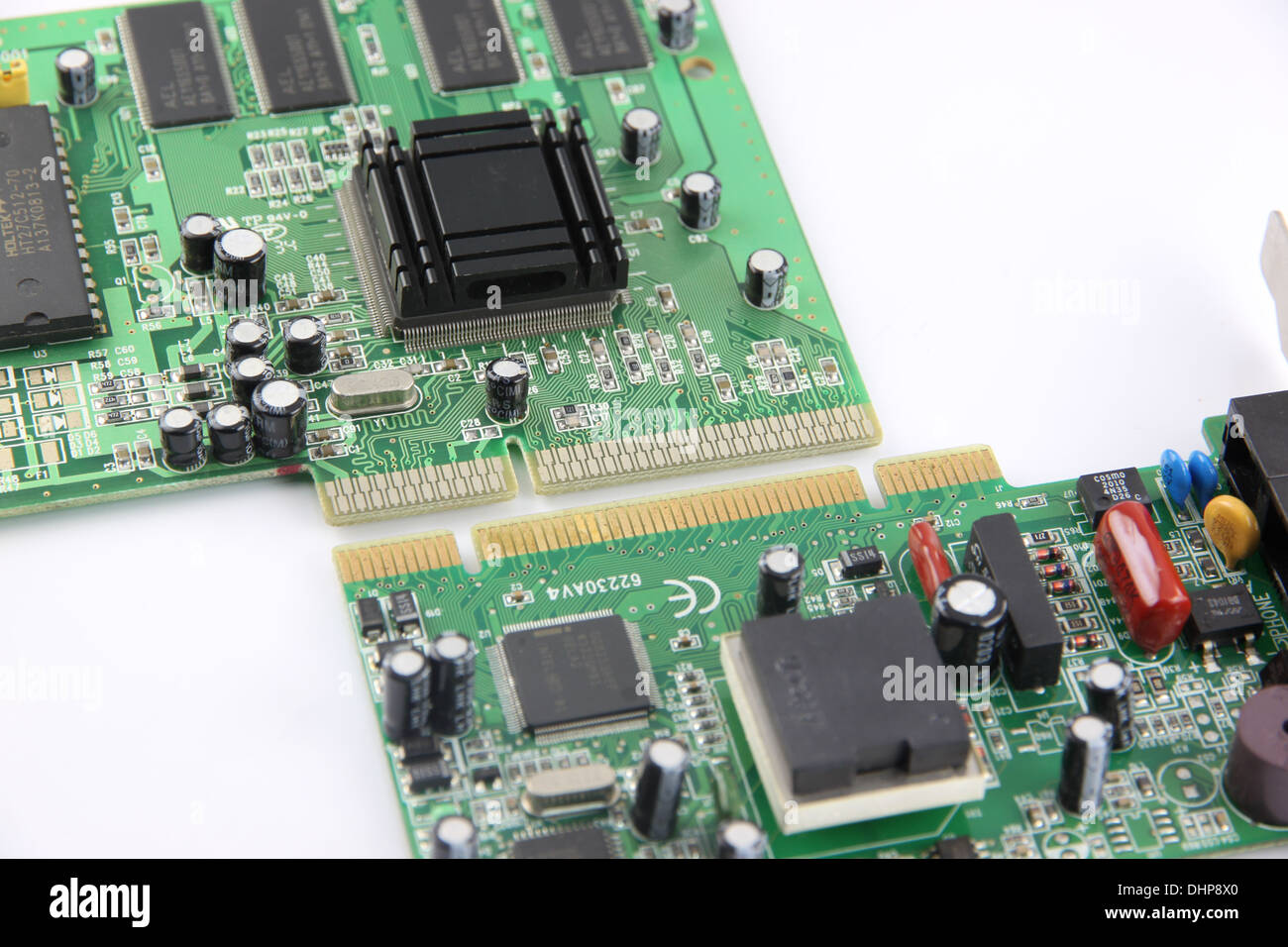 Image processing the Computer equipment circuit board on white background. Stock Photo