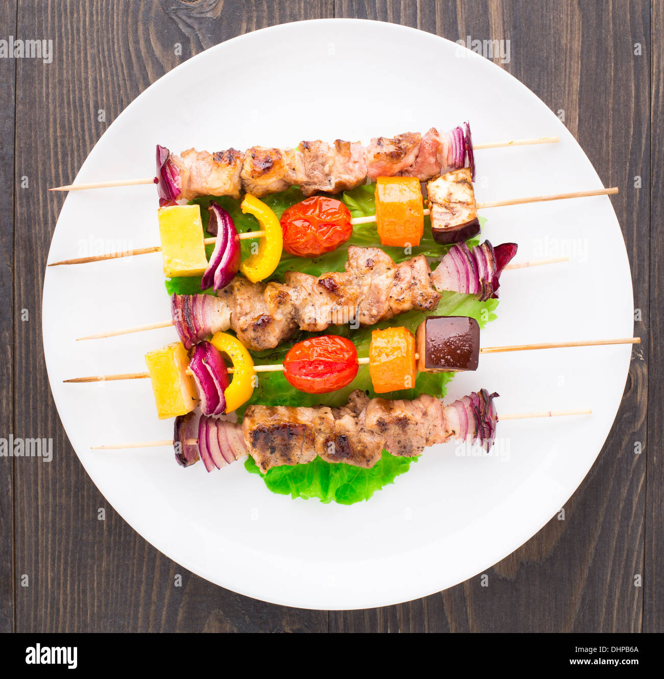 Barbecued pork and vegetable kebabs Stock Photo Alamy