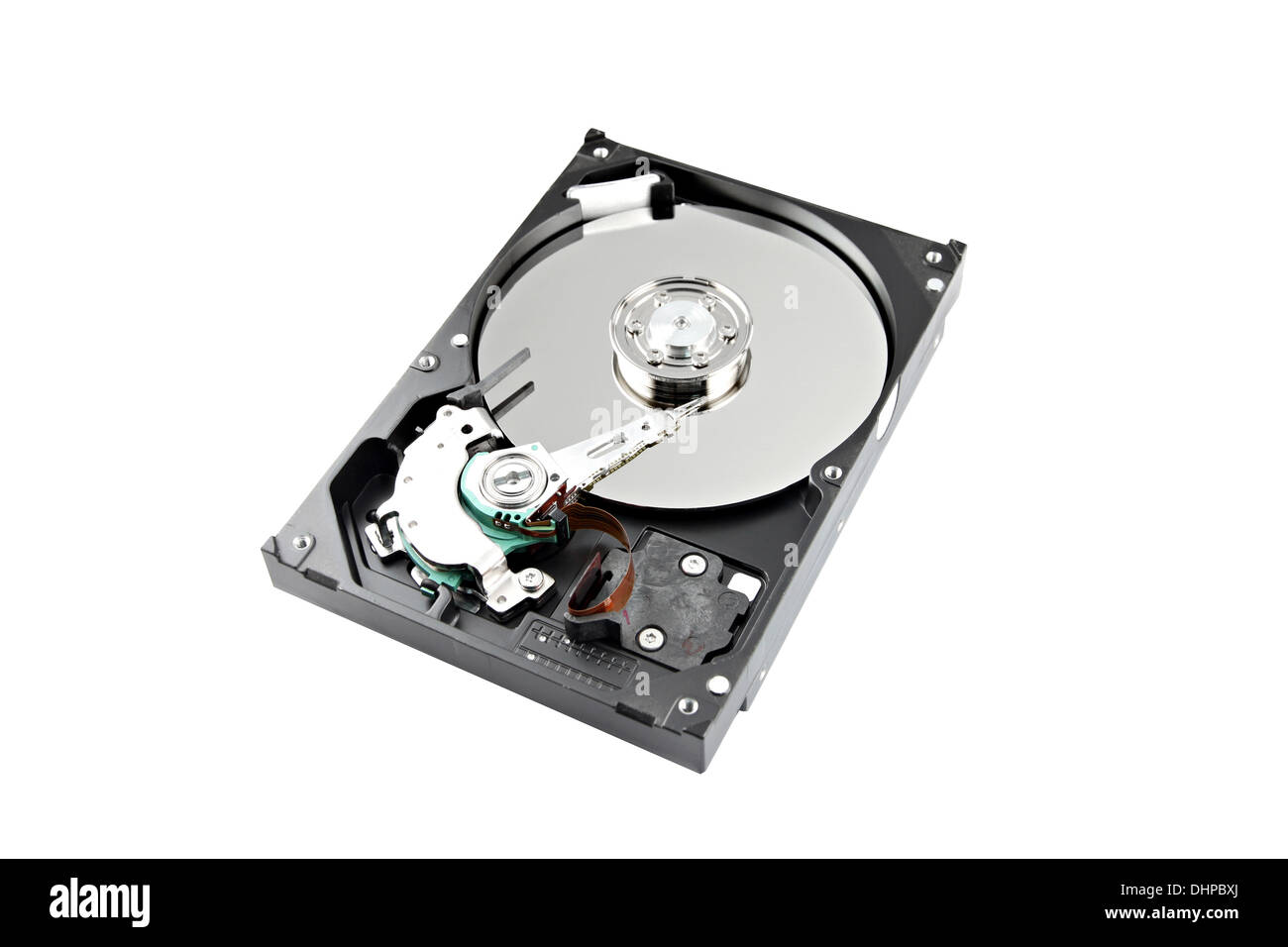 The Picture Hard drive Open the top cover off on white background. Stock Photo