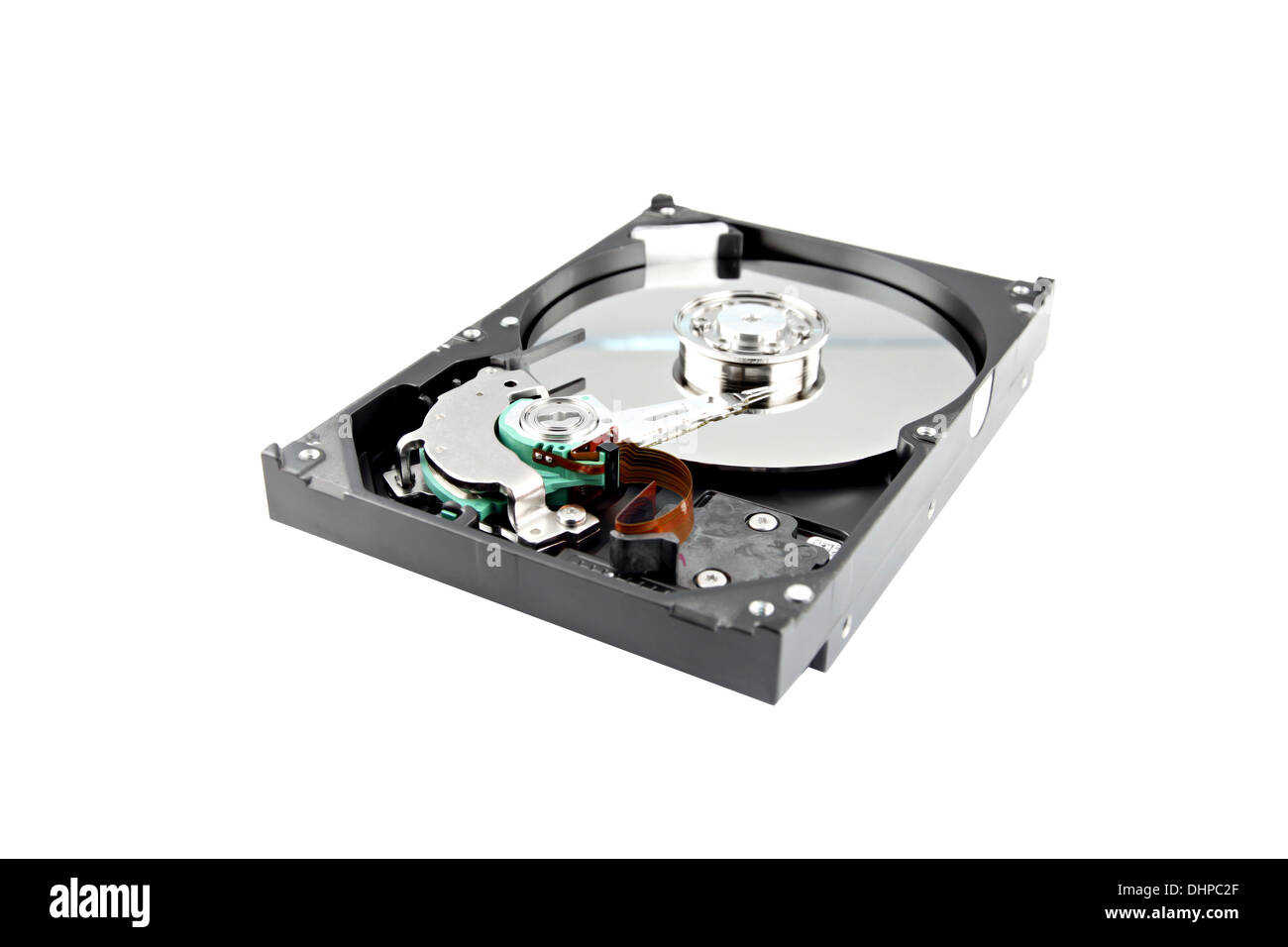 Hard drive to store data place to the left on white background. Stock Photo