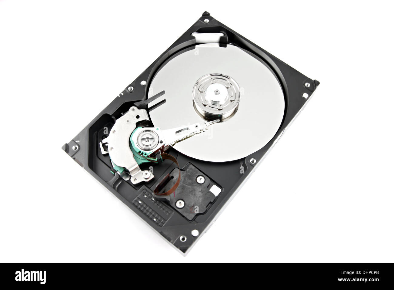 The Hard drive Open the top cover off on white background. Stock Photo