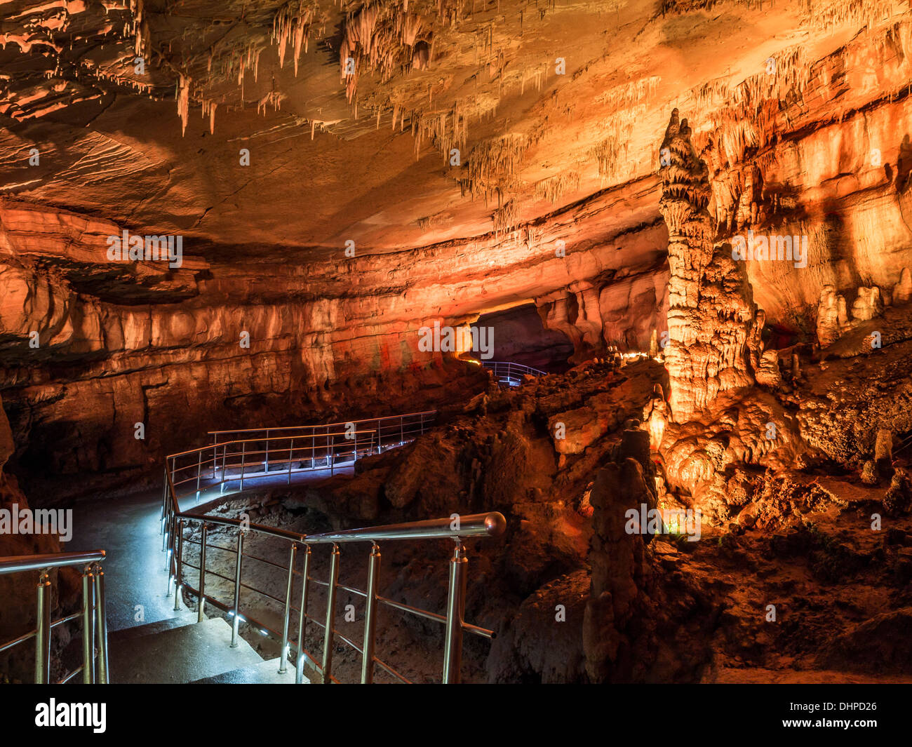 Sataplia cave in illuminated by colorful lights Stock Photo Alamy