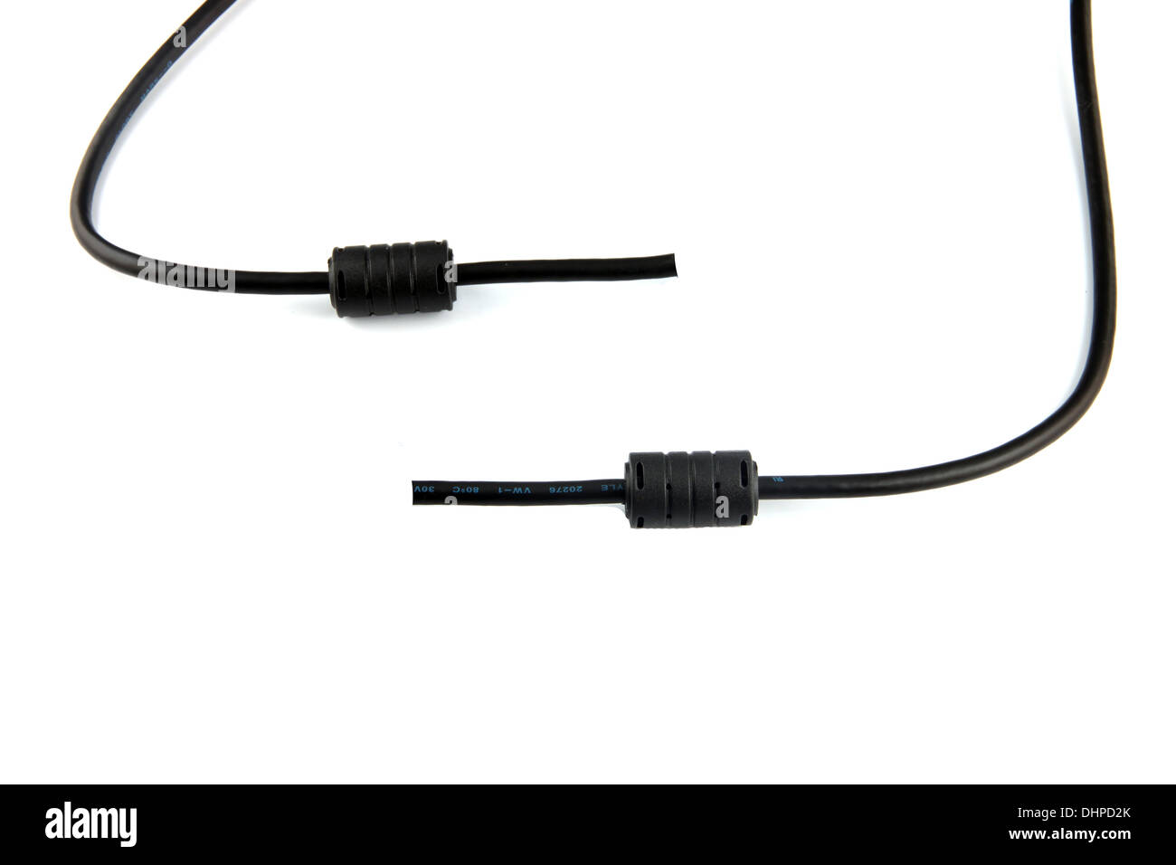 Black cable used to connect the computer on white background. Stock Photo