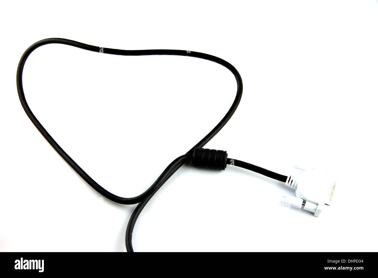 Black cable used to connect the computer on white background. Stock Photo