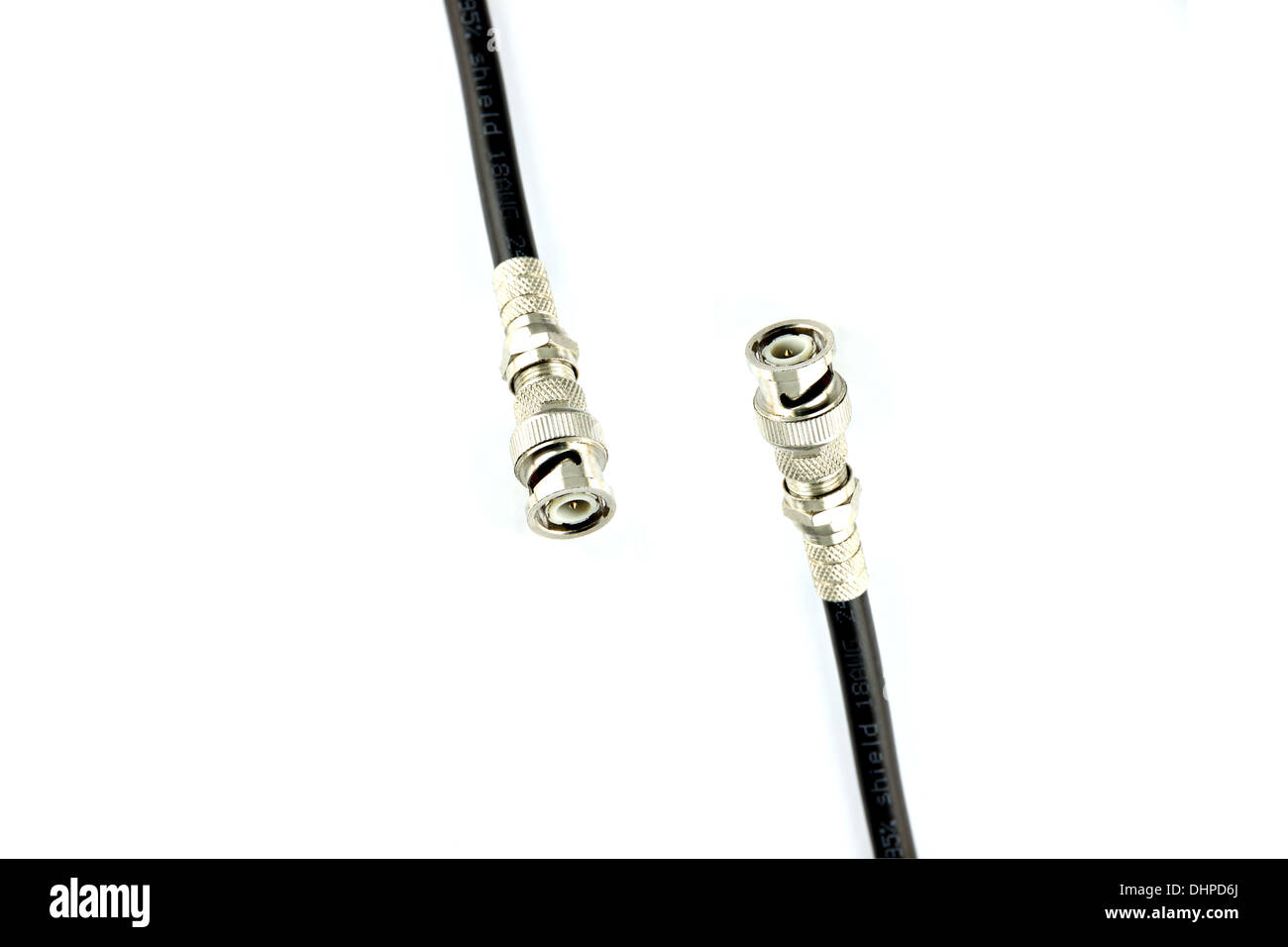 Cable used to connect the CCTV Camera Computer on white background. Stock Photo
