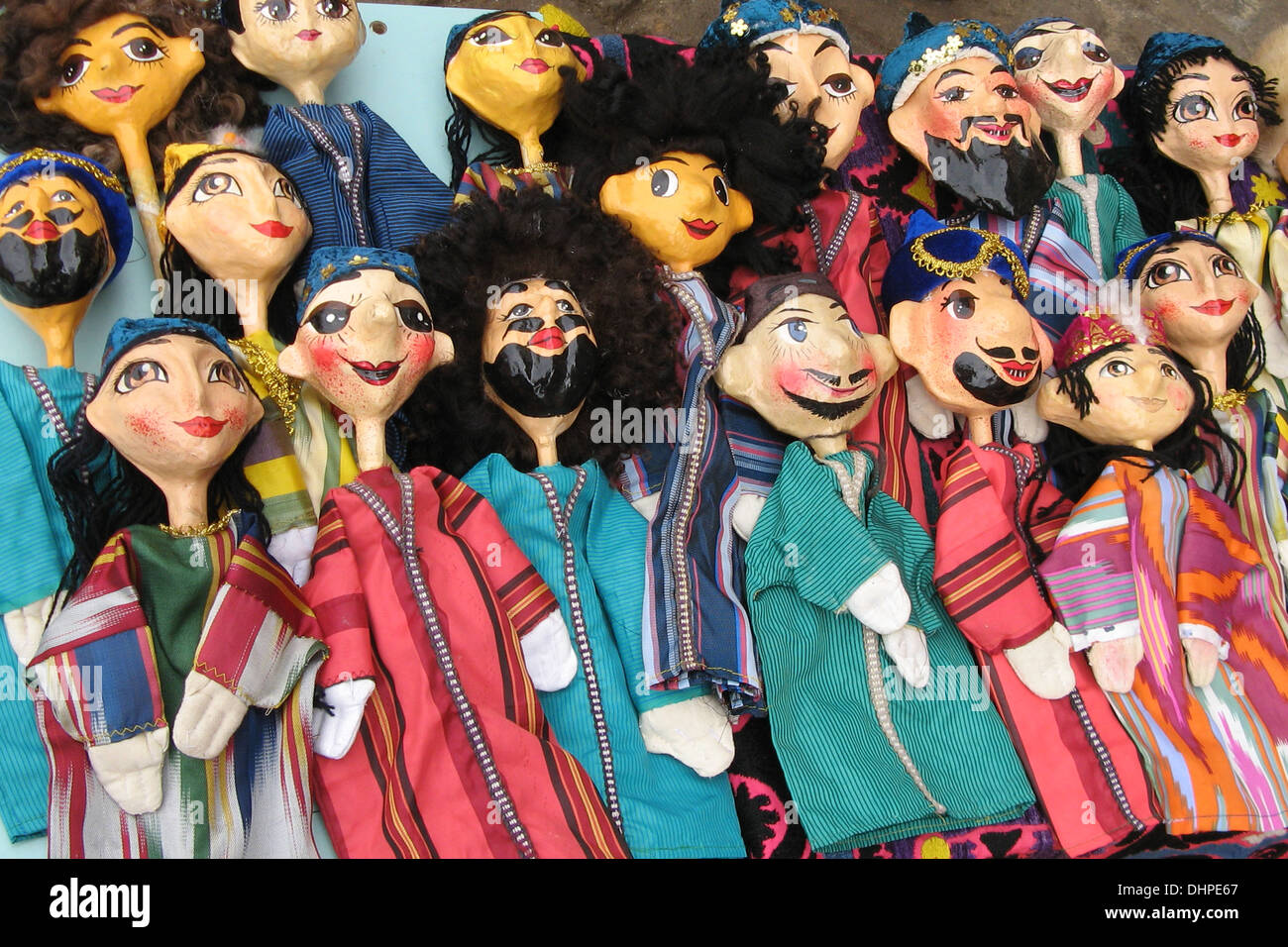 Puppets for sale on a stall in Samarkand, Uzbekistan Stock Photo
