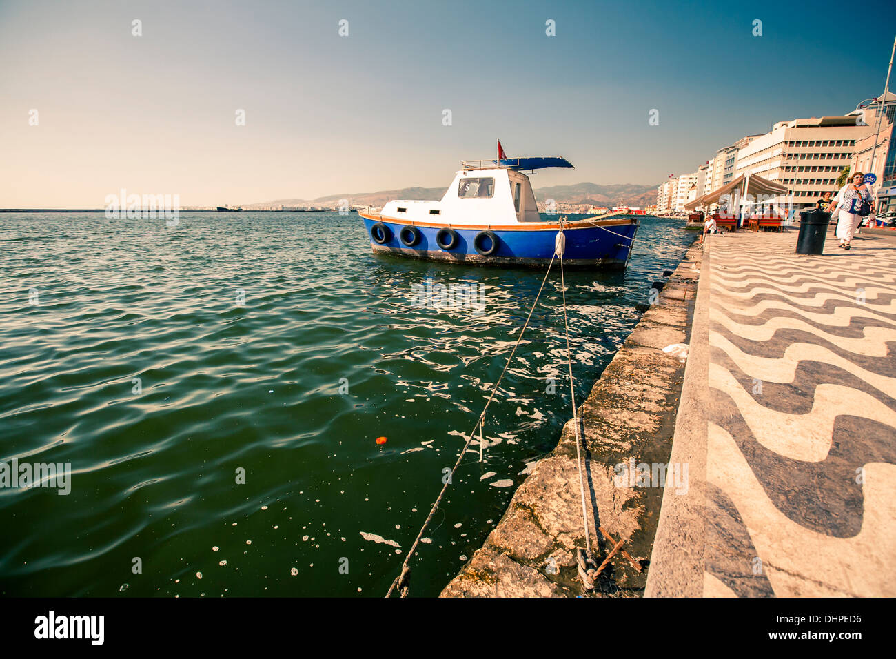 boat in sea port, Izmir, Turkey Stock Photo
