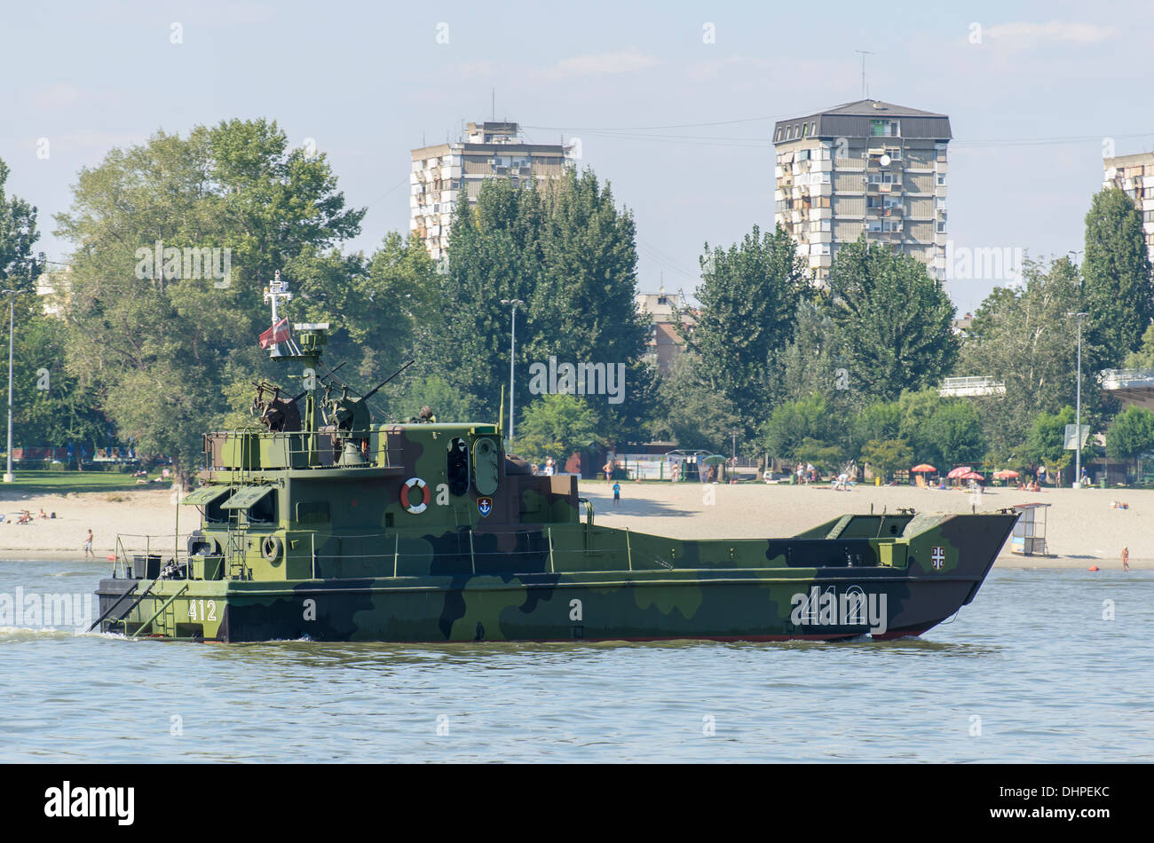 441-class assault ship of the Serbian Armed Forces River Flotilla on the river Danube in Novi Sad, Serbia at September 6, 2013 Stock Photo