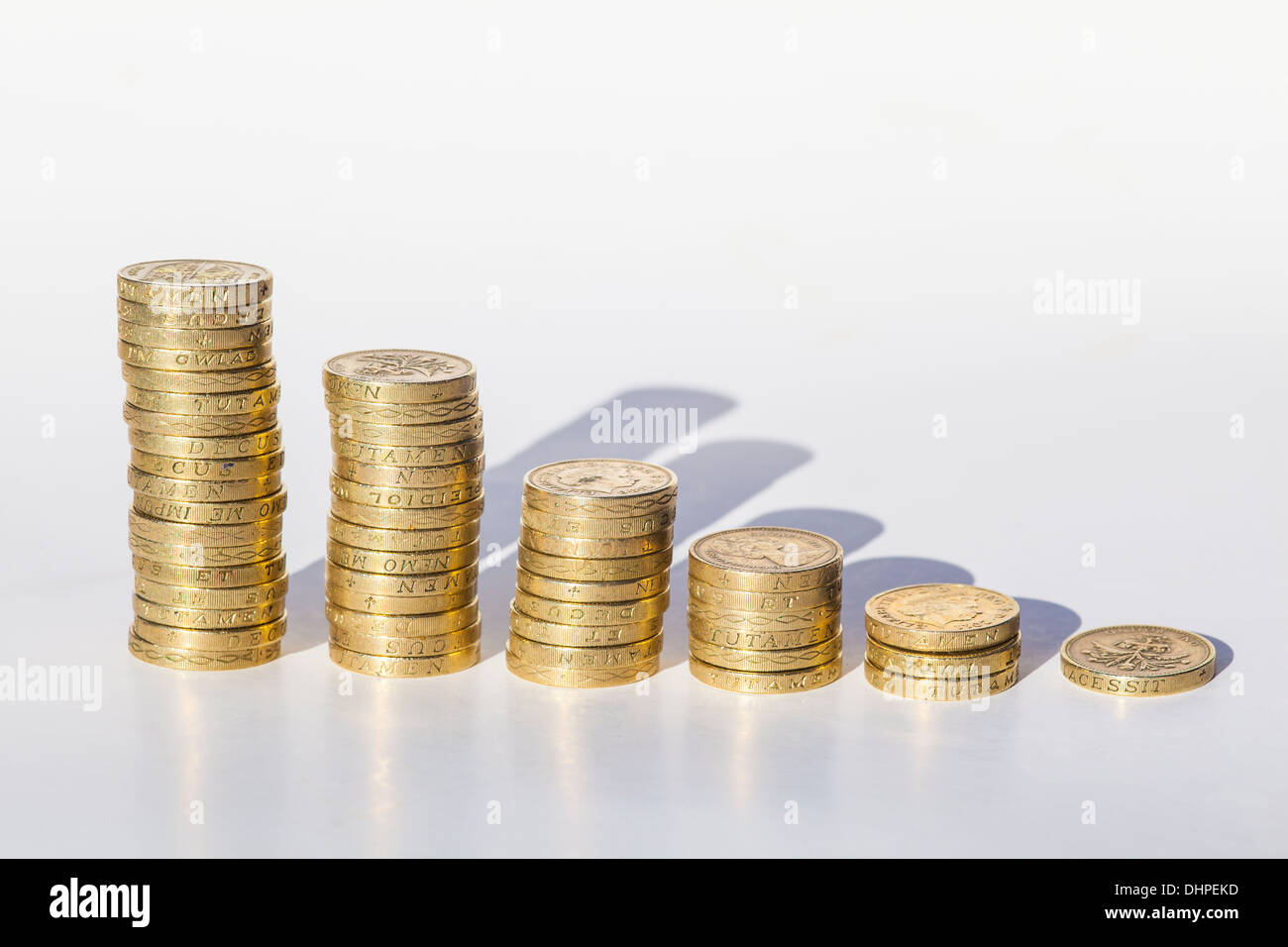 Pound coins arranged in steps Stock Photo