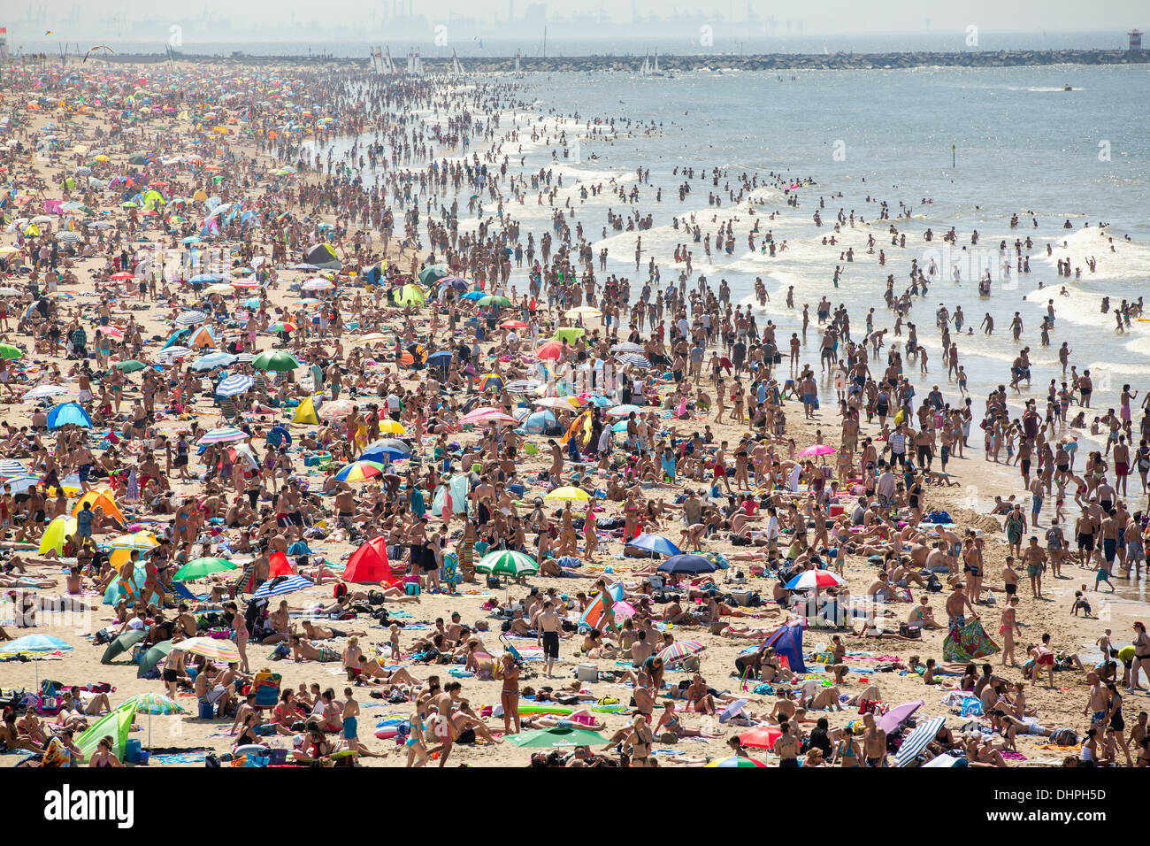 Netherlands Scheveningen Near The Hague Summertime On Crowded Beach