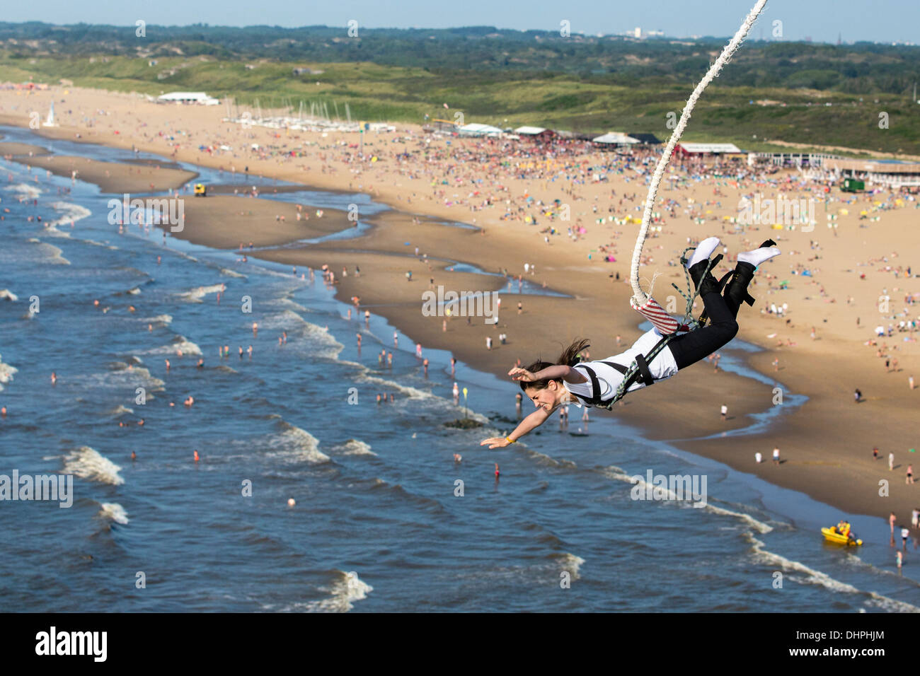 Netherlands, Scheveningen, near The Hague. Bungee jumping from Pier