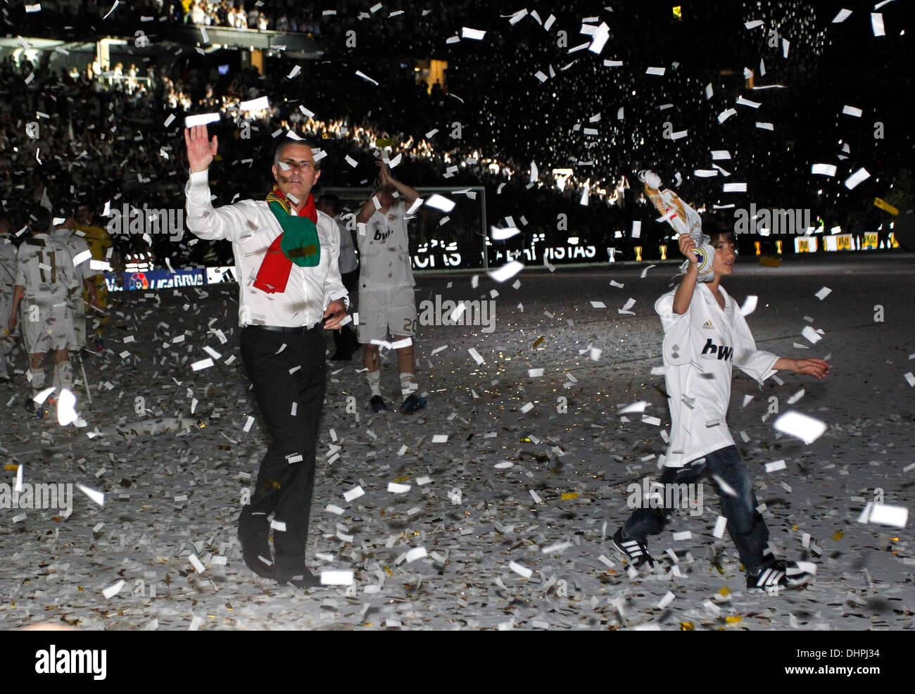 Jose Mourinho and son Jose Mario, Jr. The Real Madrid team celebrate winning their 32nd La liga