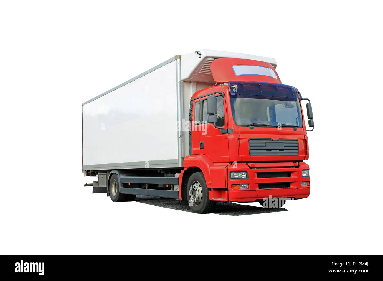 Red Delivery Truck Isolated over White Background Stock Photo