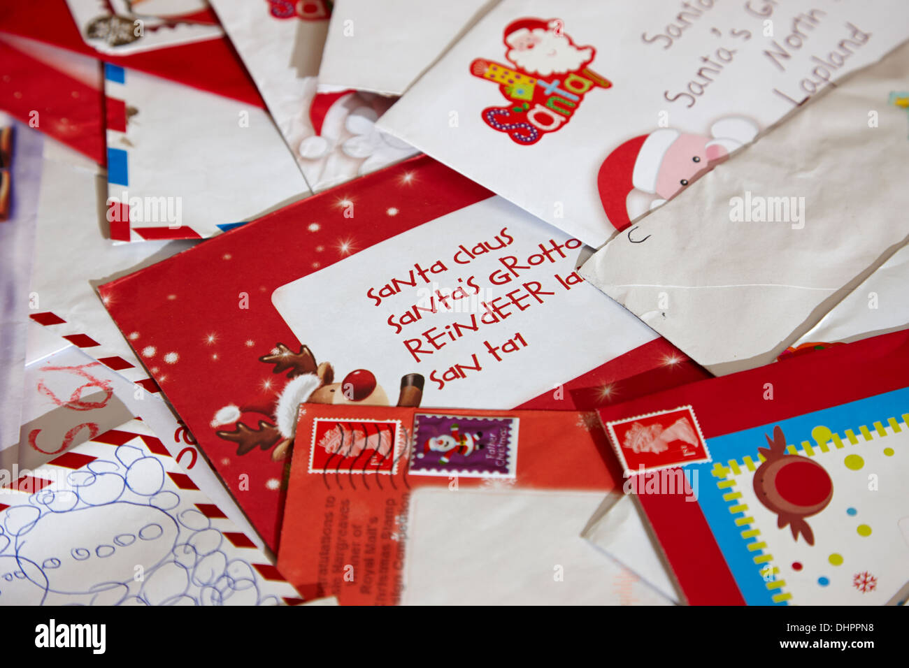 pile of childrens christmas letters to santa Stock Photo