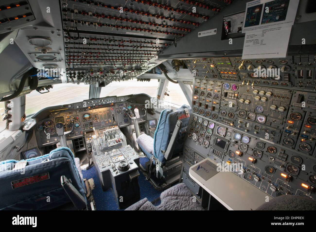 Netherlands, Lelystad, Aviodrome, aviation history museum. Cockpit of one of the first BOEING 747 Jumbo Stock Photo