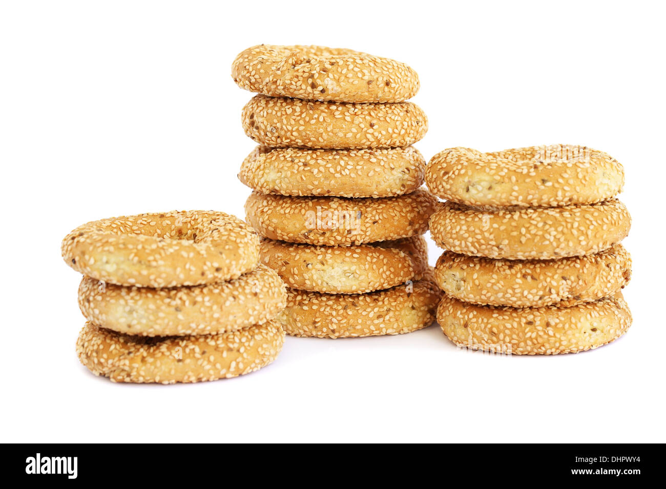 Traditional Round Rusk Stacks of round rusks isolated on white background Stock Photo - Alamy
