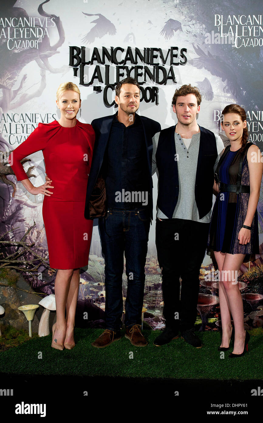 Charlize Theron, Rupert Sanders, Sam Claflin and Kristen Stewart  'Snow White And The Huntsman' photocall at Casa de America Madrid, Spain - 17.05.12 Stock Photo