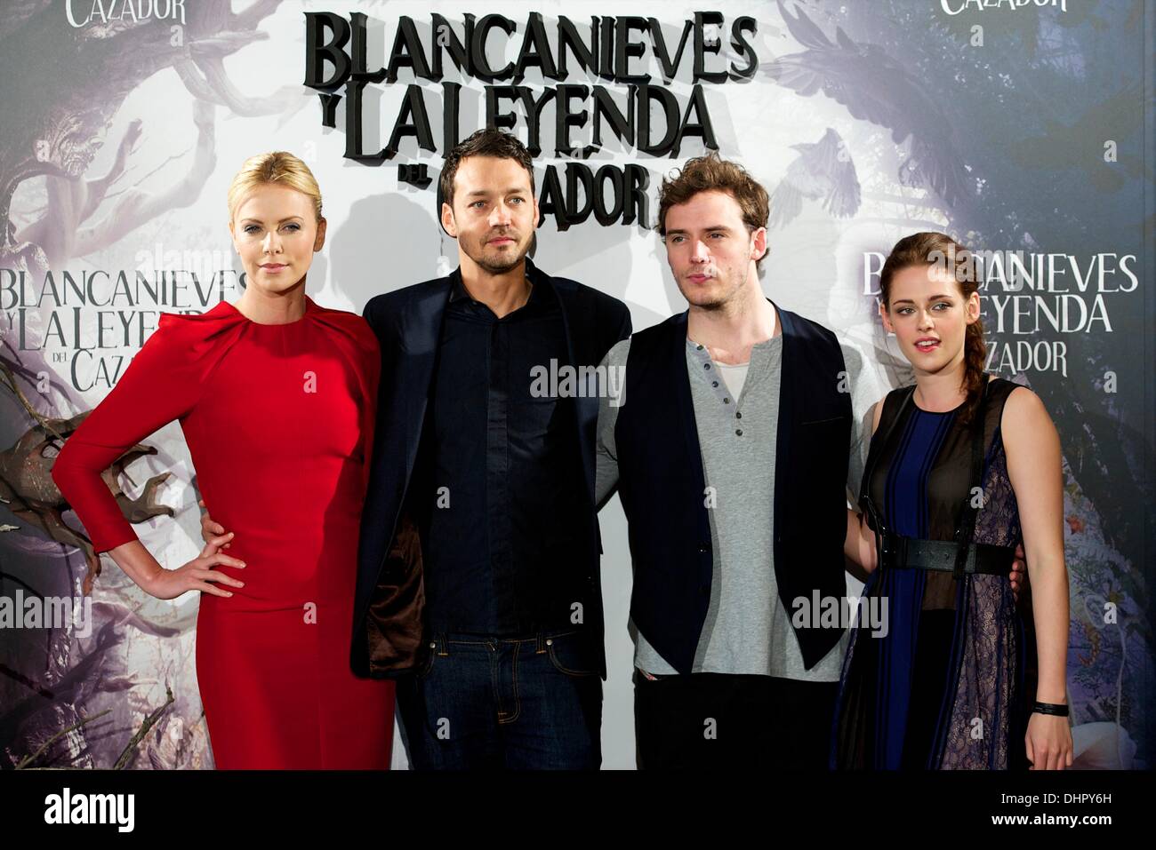 Charlize Theron, Rupert Sanders, Sam Claflin and Kristen Stewart  'Snow White And The Huntsman' photocall at Casa de America Madrid, Spain - 17.05.12 Stock Photo