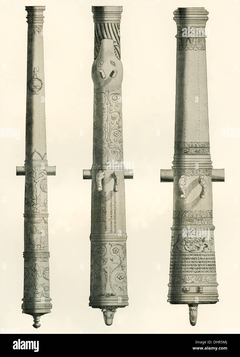 Examples of German, Russian and Danish cannons. Stock Photo