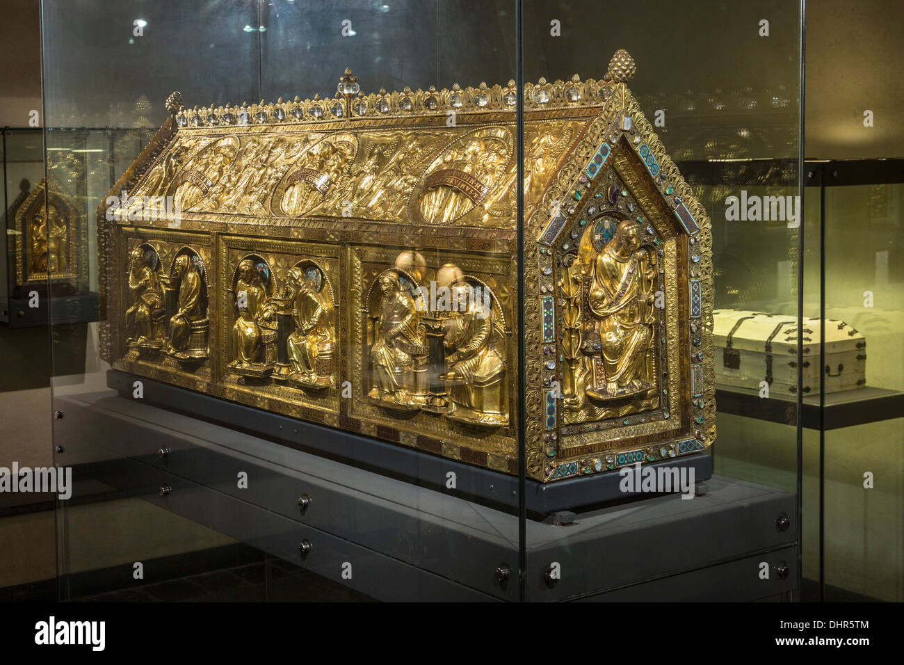 Netherlands, Maastricht, Saint Servaas Basilica at Vrijthof square. Treasury room. Relics and coffin of Saint Servaas Stock Photo