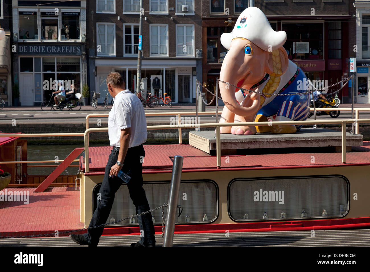 Decorated sightseeing boat on the Rokin in Amsterdam, Netherlands Stock Photo