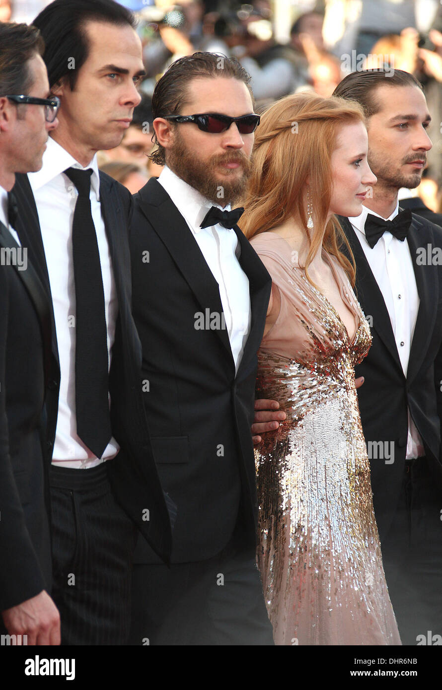 Shia Labeouf, Jason Clarke, Tom Hardy, John Hillcoat, Jessica Chastain  'Lawless' photocall during the 65th Annual Cannes Film Festival Cannes,  France - 19.05.12 Stock Photo - Alamy