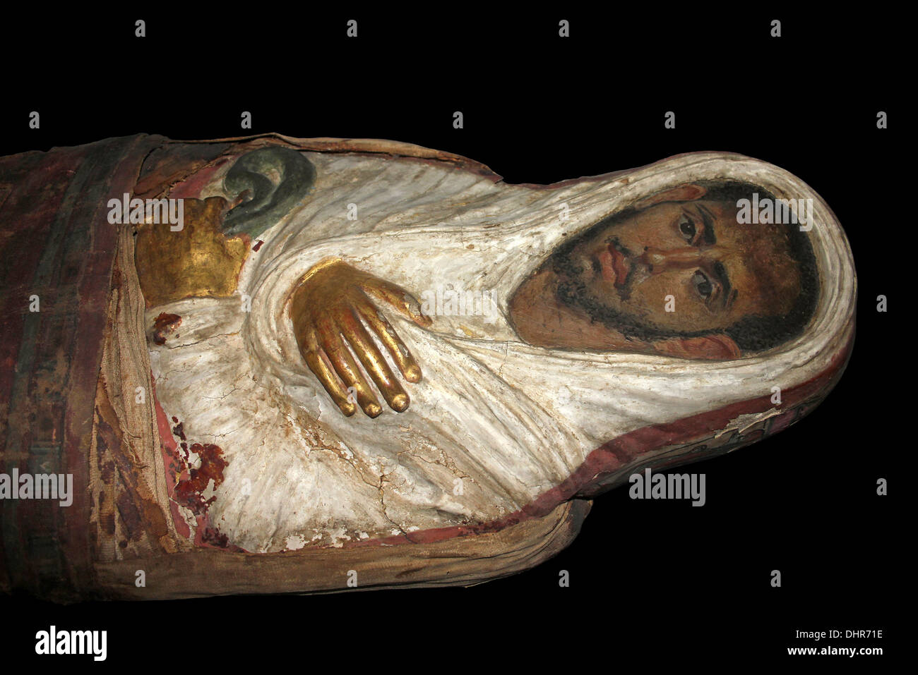 Mummy Of A Man With A Portrait Showing A Mature Bearded Individual Faiyum, Roman Period Stock Photo