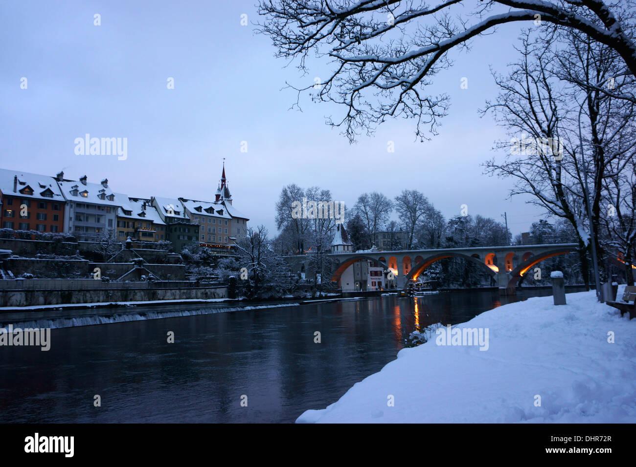 Bremgarten and Reuss, Winter, Aargau, Schweiz Stock Photo