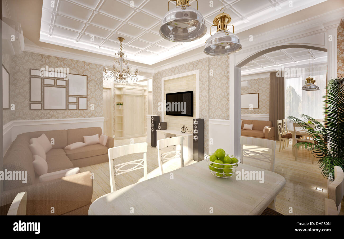 Classical interior of living room & dining Stock Photo - Alamy