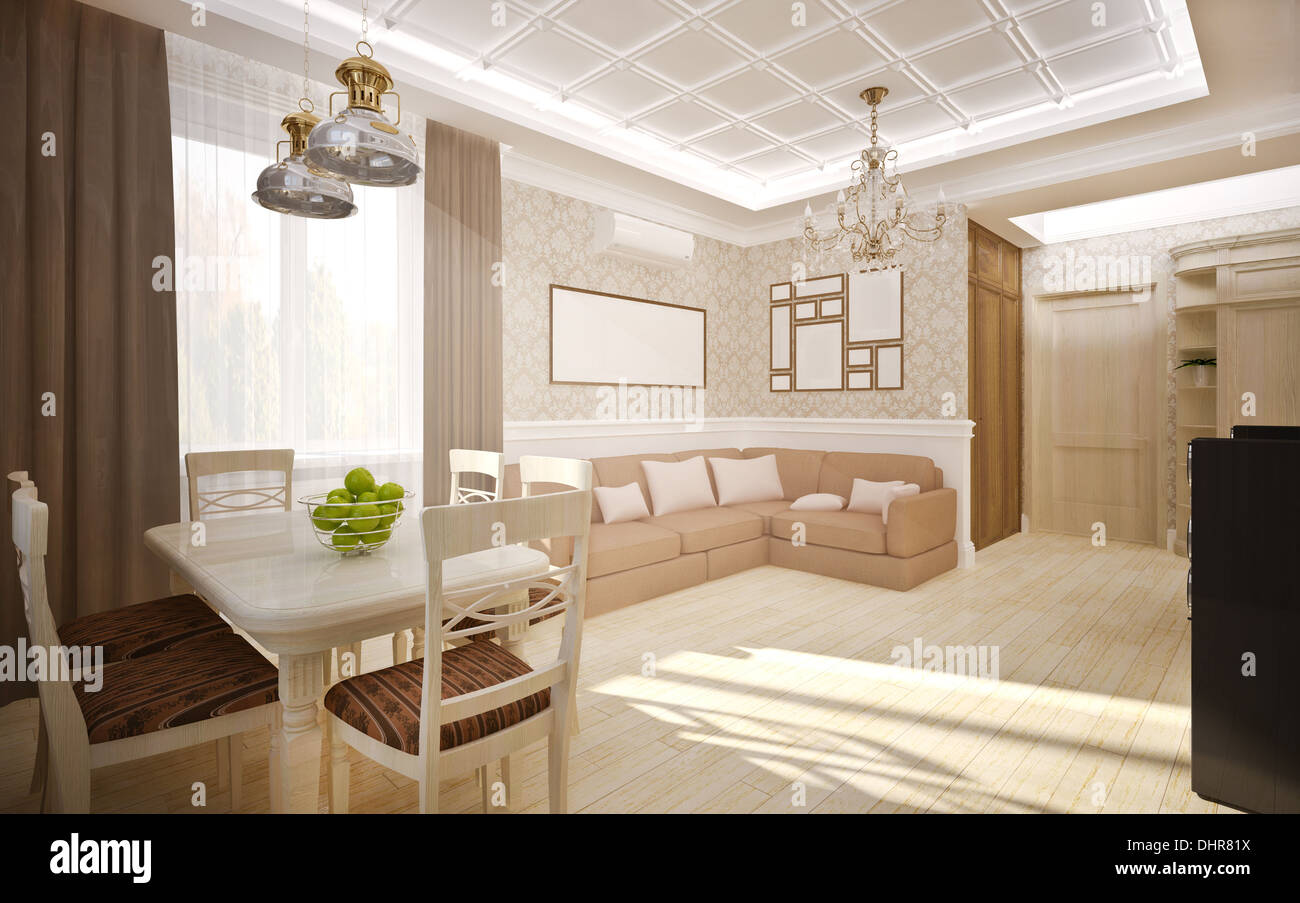 Classical interior of living room & dining Stock Photo - Alamy