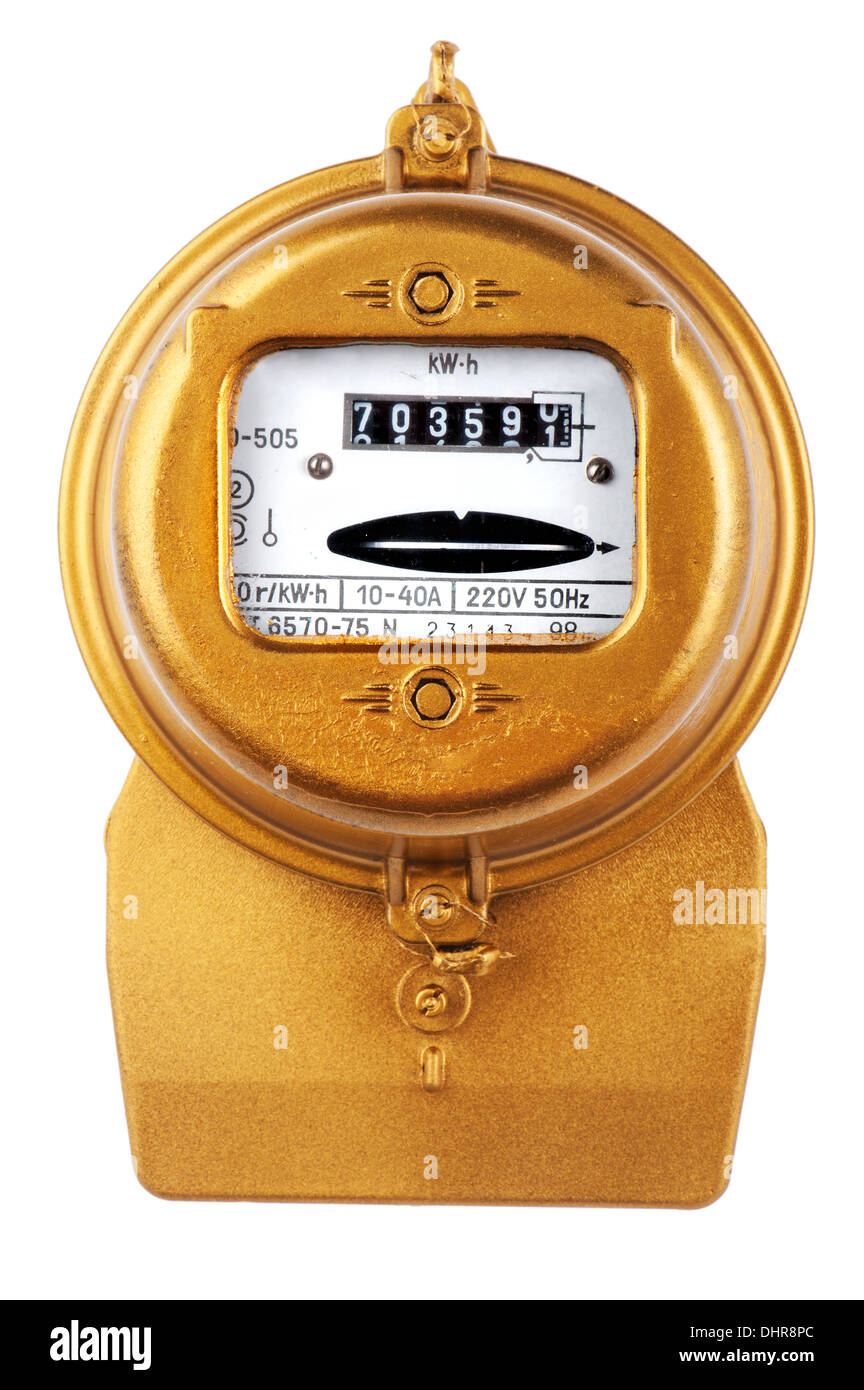 object on blue Golden retro electric meter Stock Photo Alamy