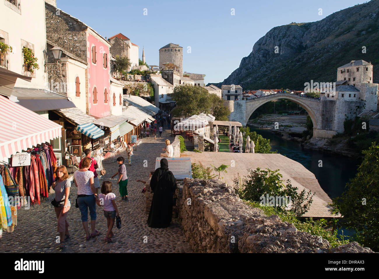 old town, kujundziluk streetand old bridge, east side, mostar, bosnia and herzegovina, europe Stock Photo