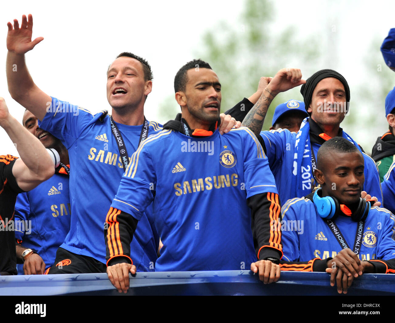 John Terry, Jose Bosingwa, Raul Miereles and Salomon Kalou Chelsea FC  European Champions League victory parade - The European Champions League  Trophy is displayed from an open top bus by players as