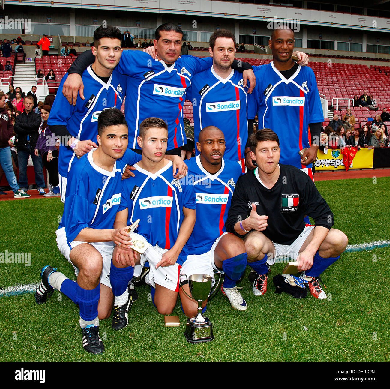 Danny Dyer, Tamer Hassan and Ziggy Lichman with their team Celebrity Soccer Six match held at West Ham Football Club grounds in Upton Park London, England - 20.05.12 Stock Photo