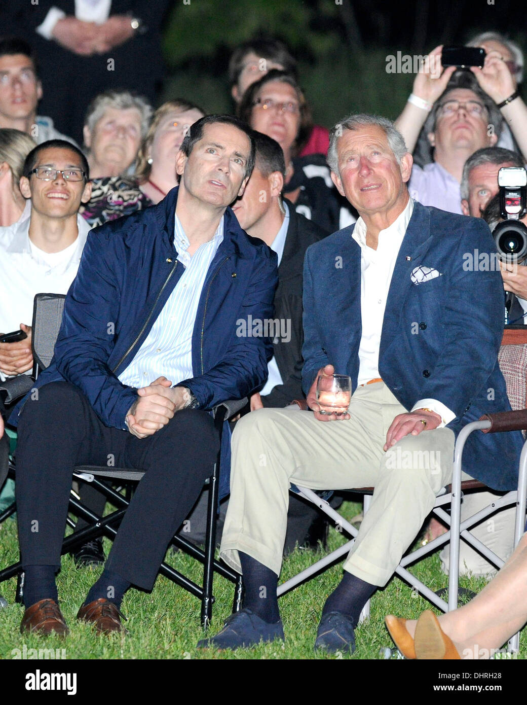 Dalton McGuinty, Premier of Ontario, and Prince Charles, The Prince of Wales    attend the Victoria Day Firework display at Ashbridges Bay hosted by the Government of Ontario during the 2012 Royal Tour of Ontario, celebrating Her Majesty's Diamond Jubilee.   Toronto, Canada - 21.05.12 Stock Photo