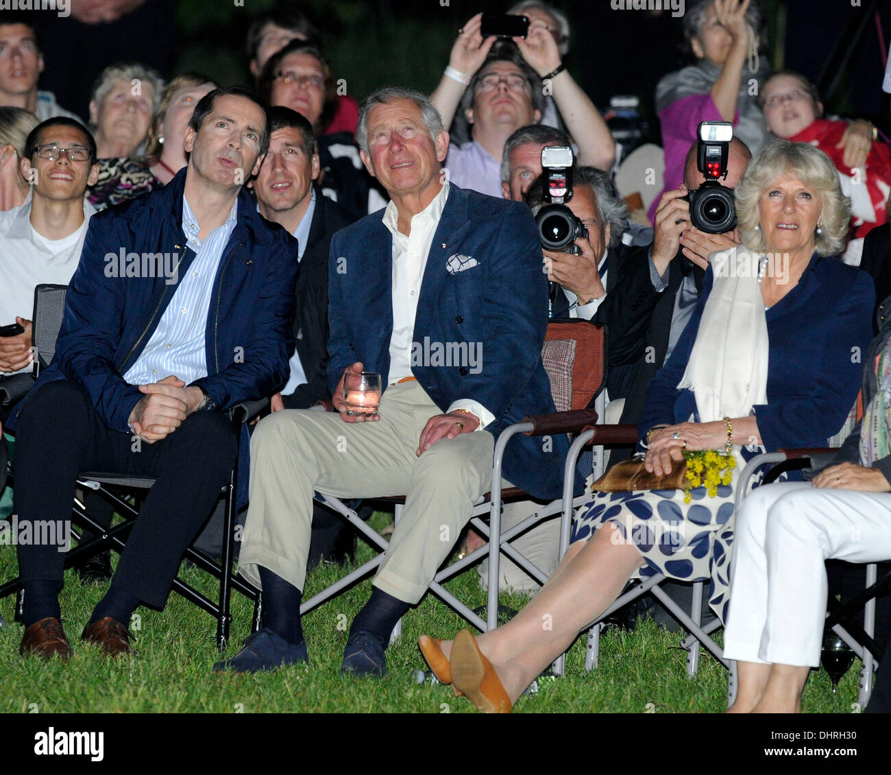 Dalton McGuinty, Premier of Ontario, Prince Charles, The Prince of Wales and Camilla, The Duchess of Cornwall   attend the Victoria Day Firework display at Ashbridges Bay hosted by the Government of Ontario during the 2012 Royal Tour of Ontario, celebrating Her Majesty's Diamond Jubilee.   Toronto, Canada - 21.05.12 Stock Photo