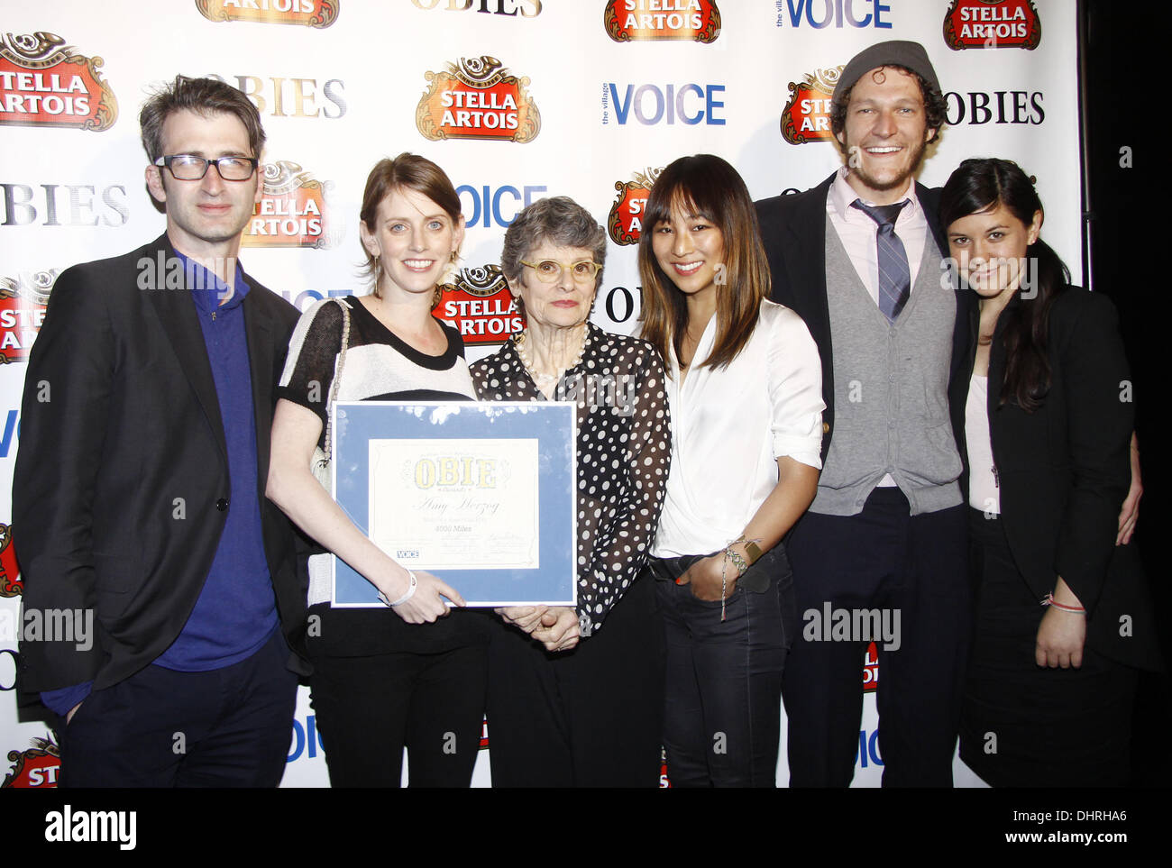 Guest, Amy Herzog, Mary-Louise Wilson, Guest, Gabriel Ebert and Guest The 57th Annual 'Village Voice' Obie Awards Ceremony held at Webster Hall - Press Room  New York City, USA  - 21.05.12 Stock Photo