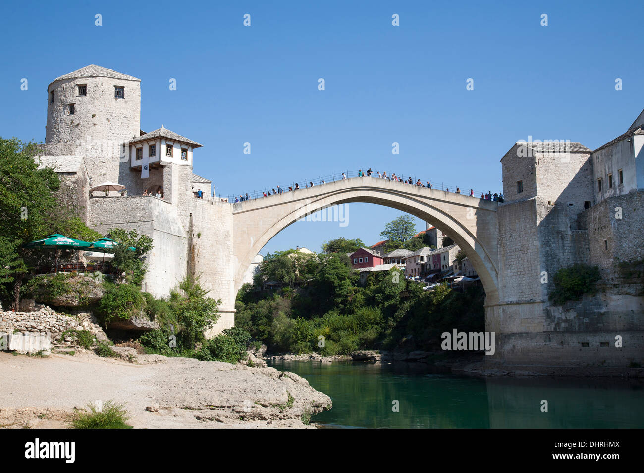 tara tower and the old bridge, mostar, bosnia and herzegovina, europe Stock Photo
